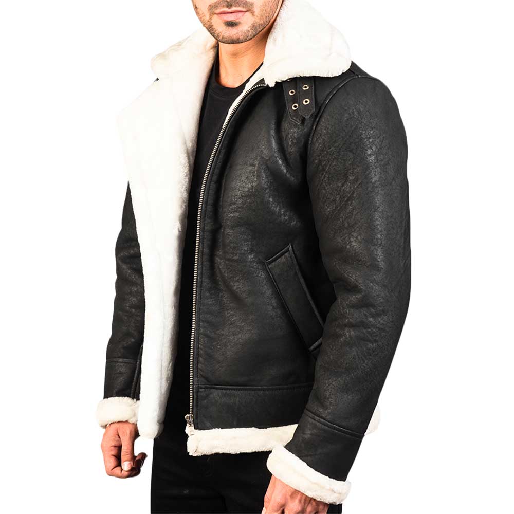 Shearling Leather jacket - black-suede