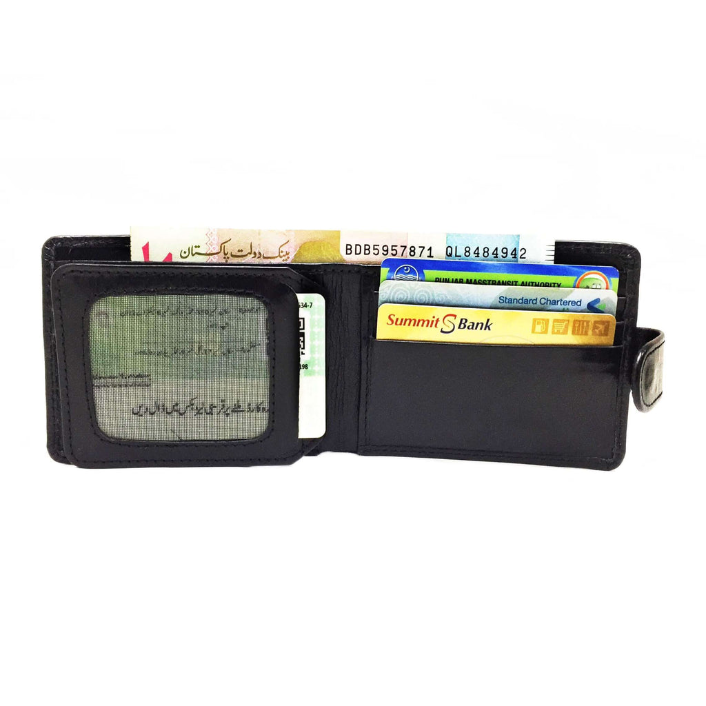 Lockable Leather Wallet - black