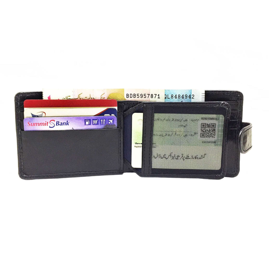 Lockable Leather Wallet - black