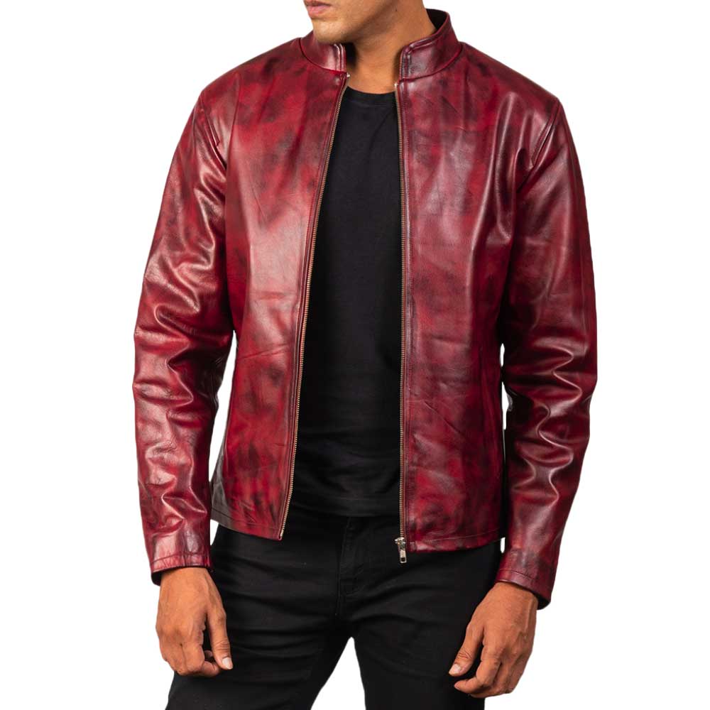 Distressed Burgundy Leather Jacket