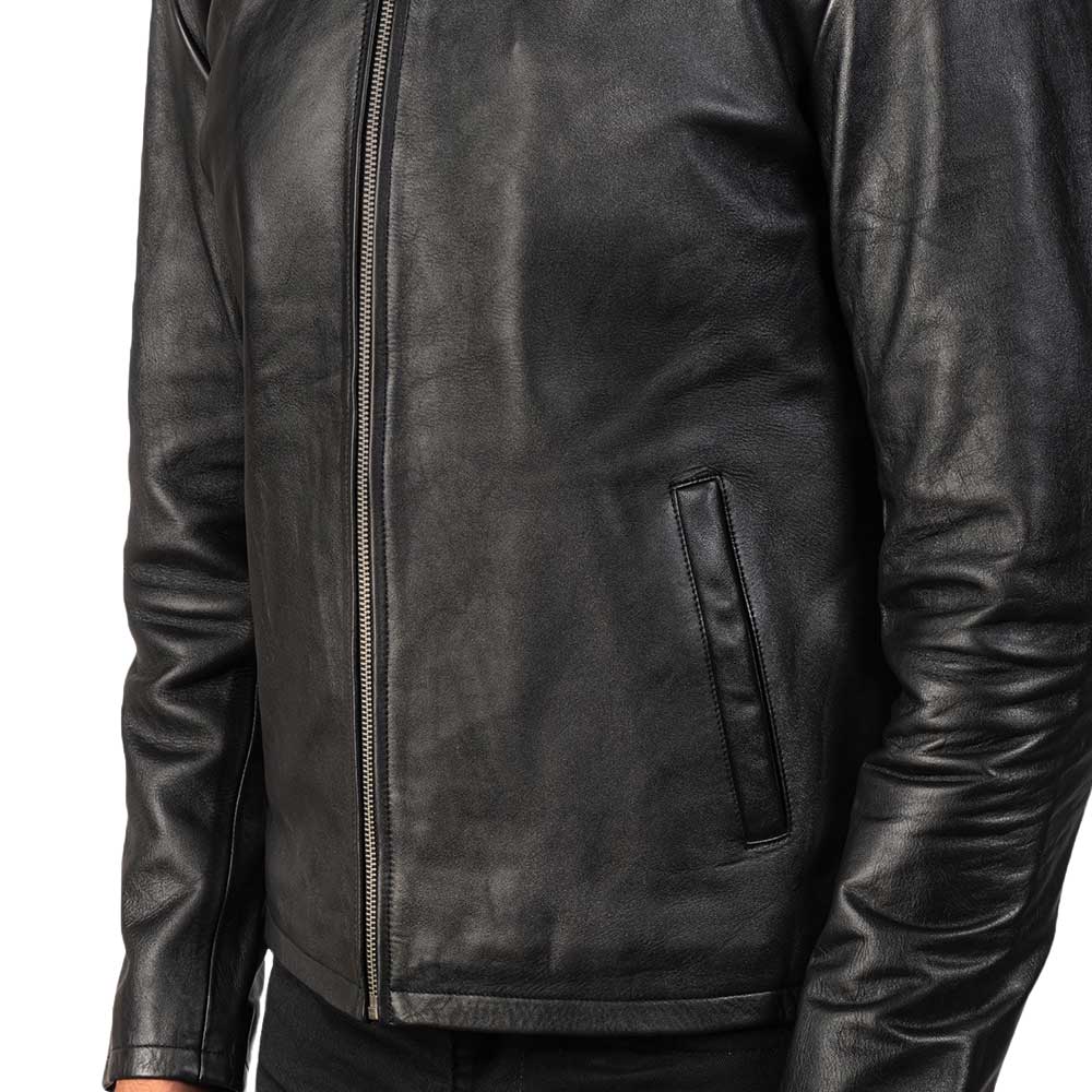 Distressed Burgundy Leather Jacket - black