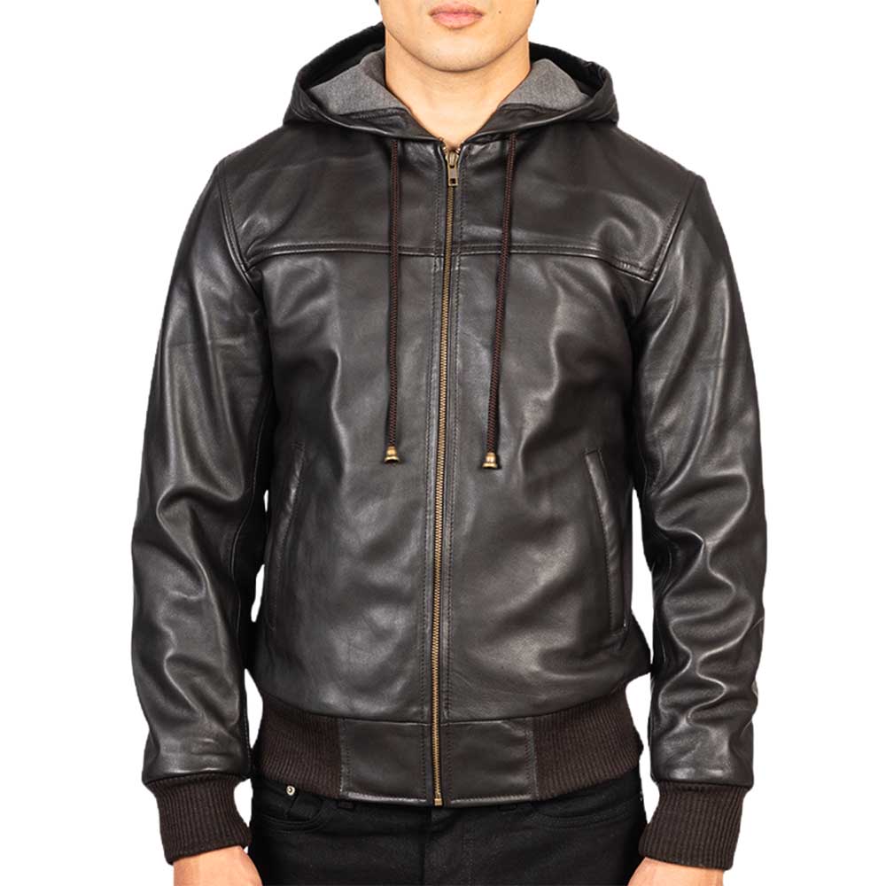 Leather Hooded Jacket - Chocolate