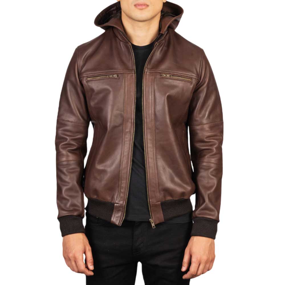 Hooded Leather Bomber Jacket