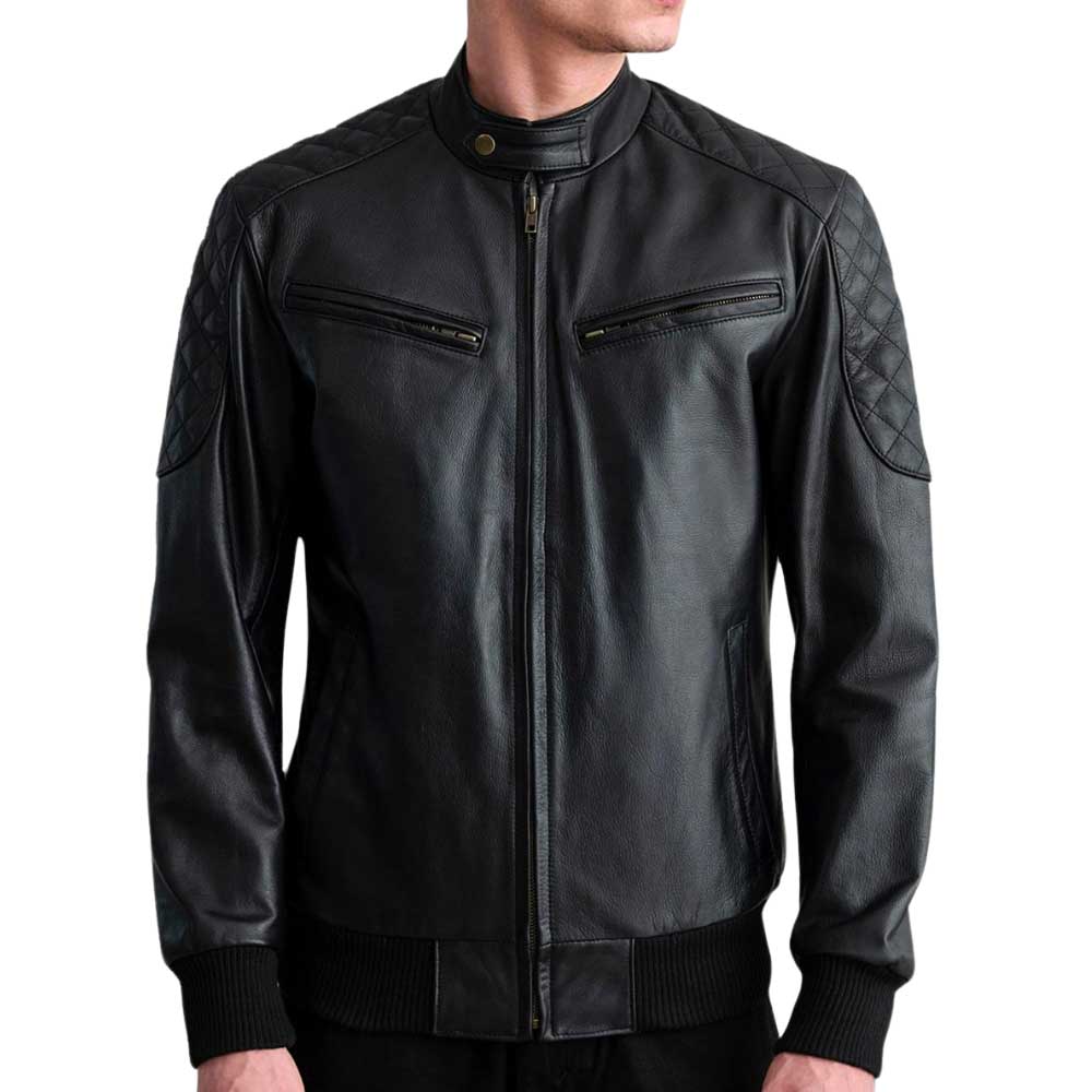 Leather Bomber Jacket - Black