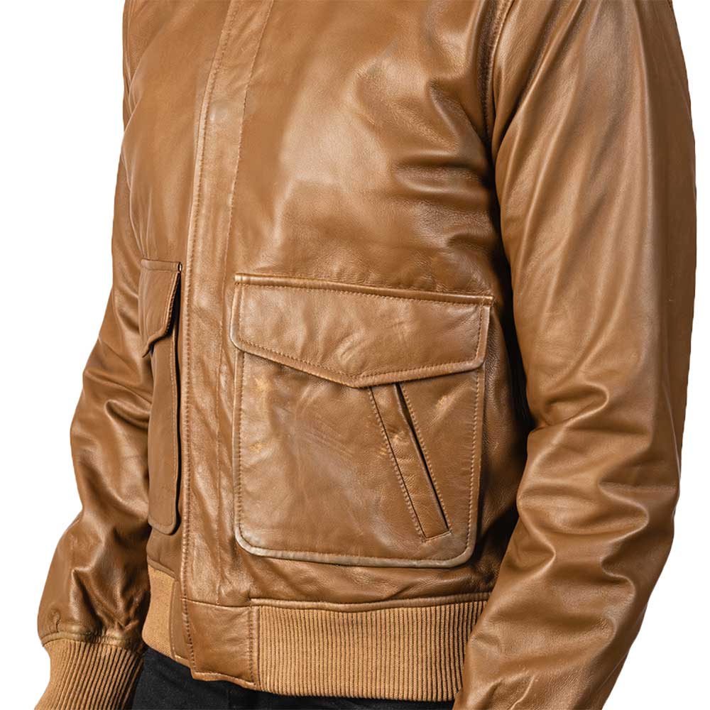 Leather Bomber Aviator Jacket - camel