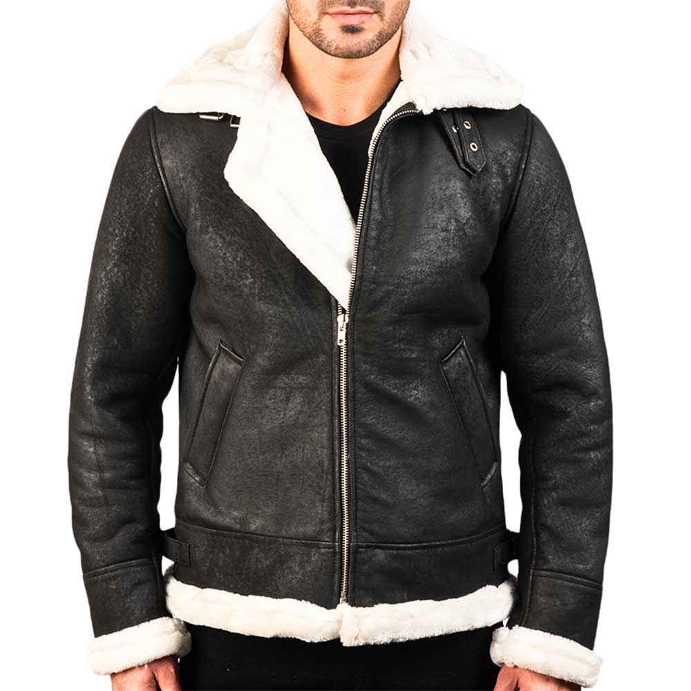 Shearling Leather jacket - black-suede
