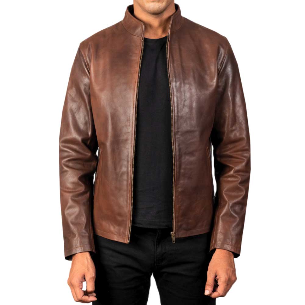 Distressed Burgundy Leather Jacket