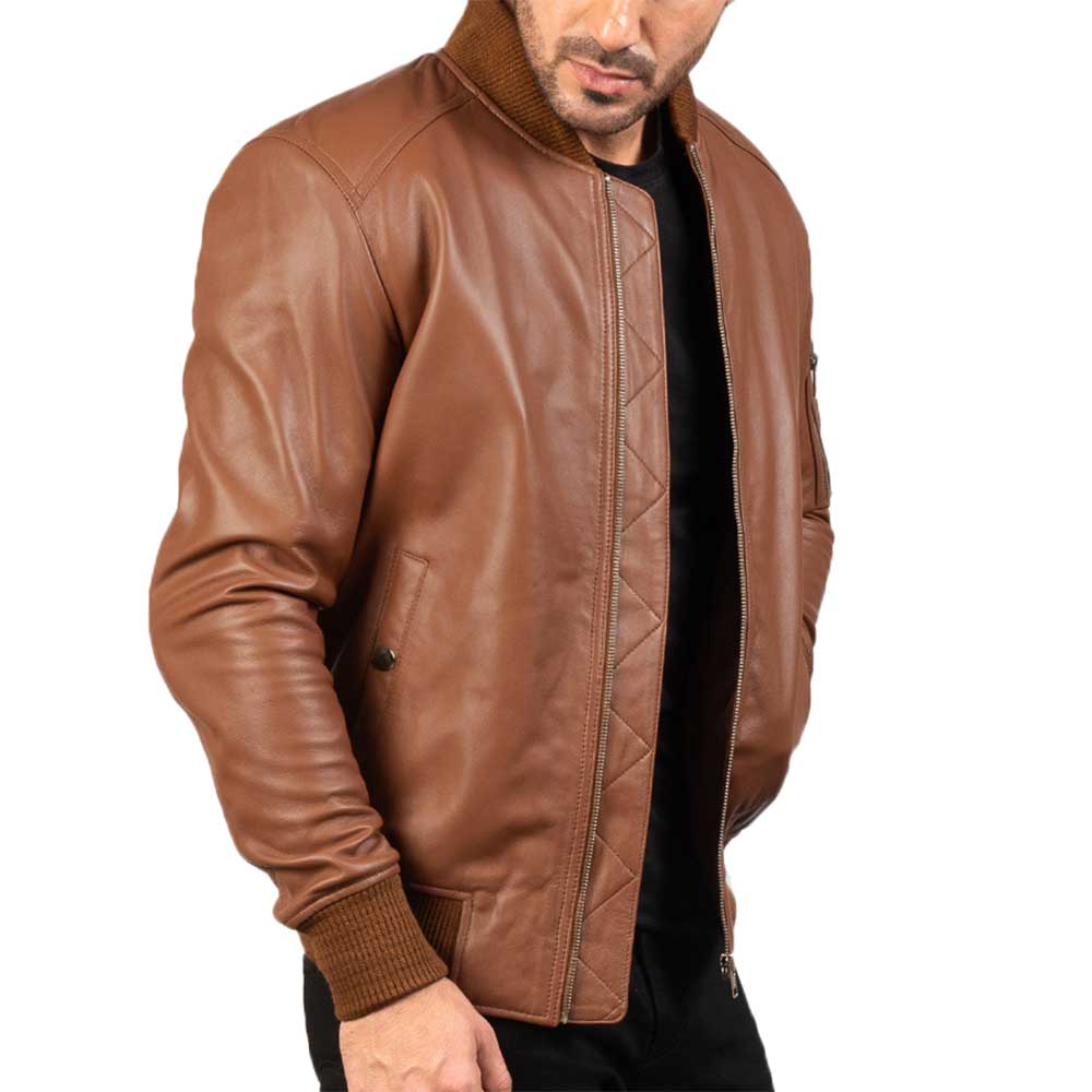 Blue Leather Jacket - Brown