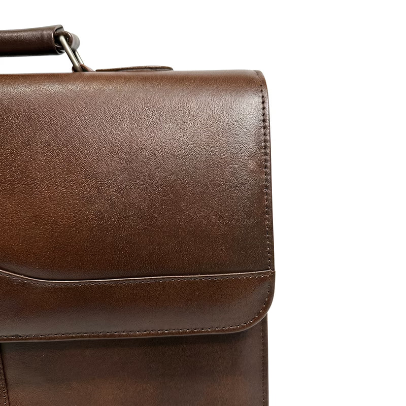 Crazy Horse Leather Laptop Bag - Chocolate