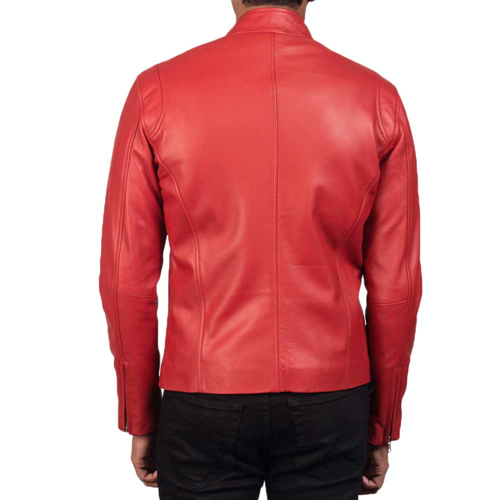 Ionic Black Leather Jacket - red
