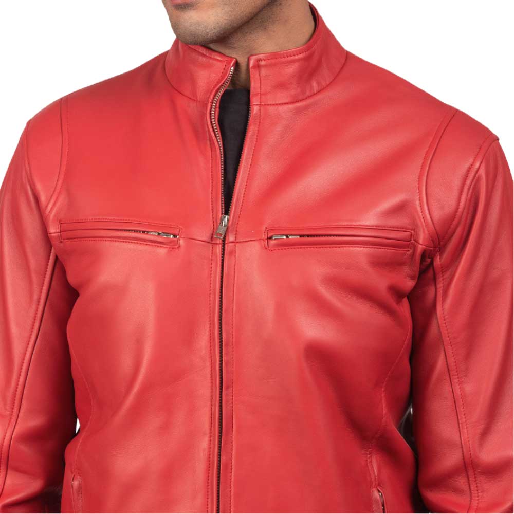 Ionic Black Leather Jacket - red