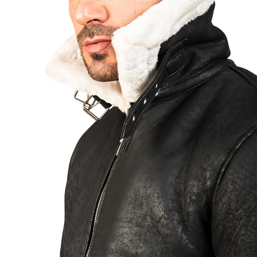 Shearling Leather jacket - black-suede