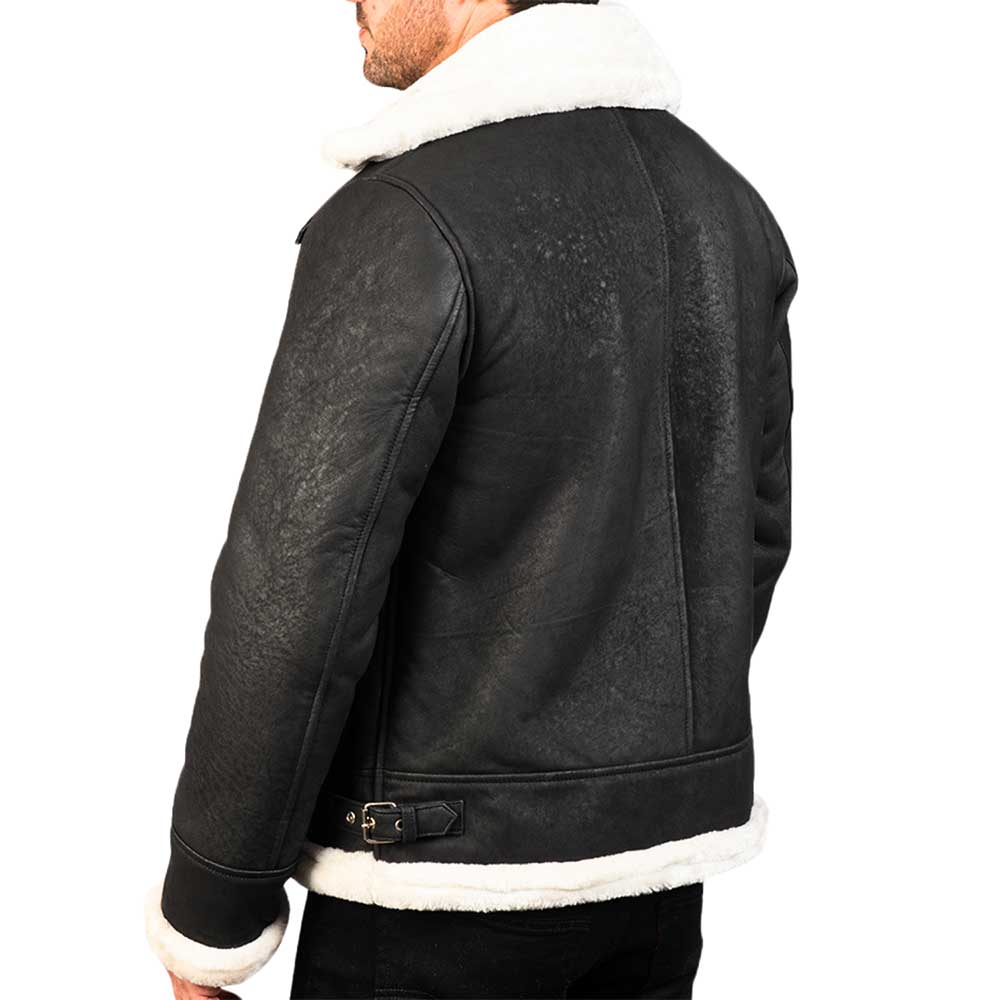 Shearling Leather jacket - black-suede
