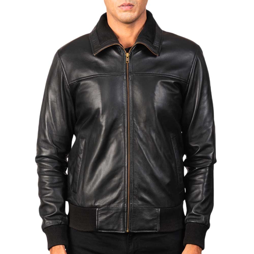Bomber Leather Jacket - Black