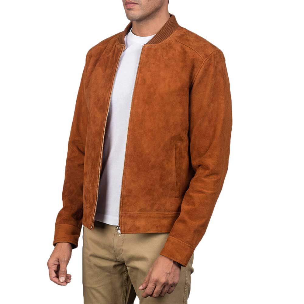 Suede Bomber Jacket - TAN