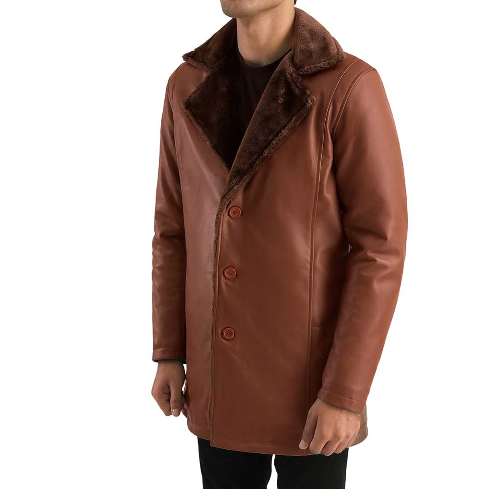 Leather Shearling Coat - TAN