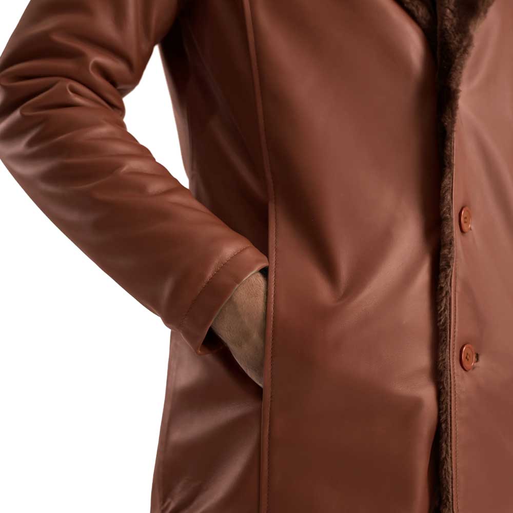 Leather Shearling Coat - tan