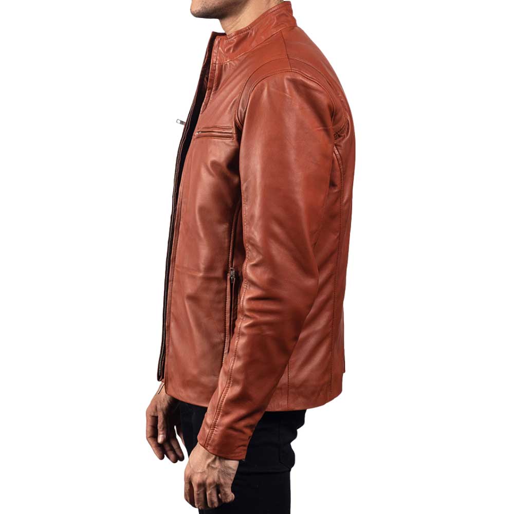 Ionic Black Leather Jacket - TAN