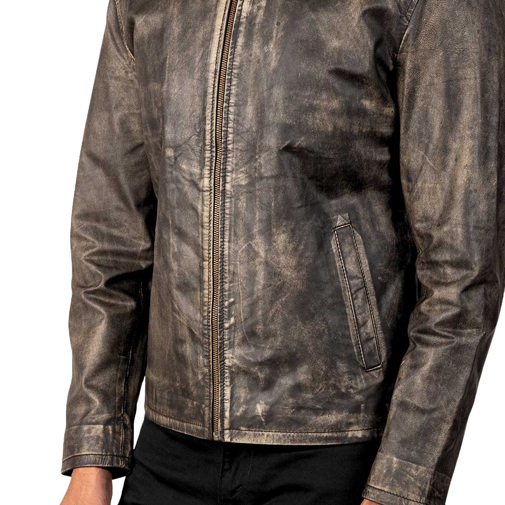 Distressed Burgundy Leather Jacket - Brown