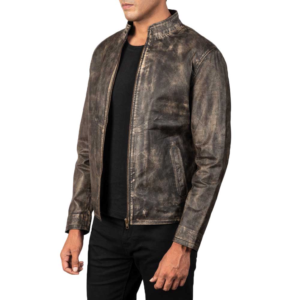 Distressed Burgundy Leather Jacket - Brown