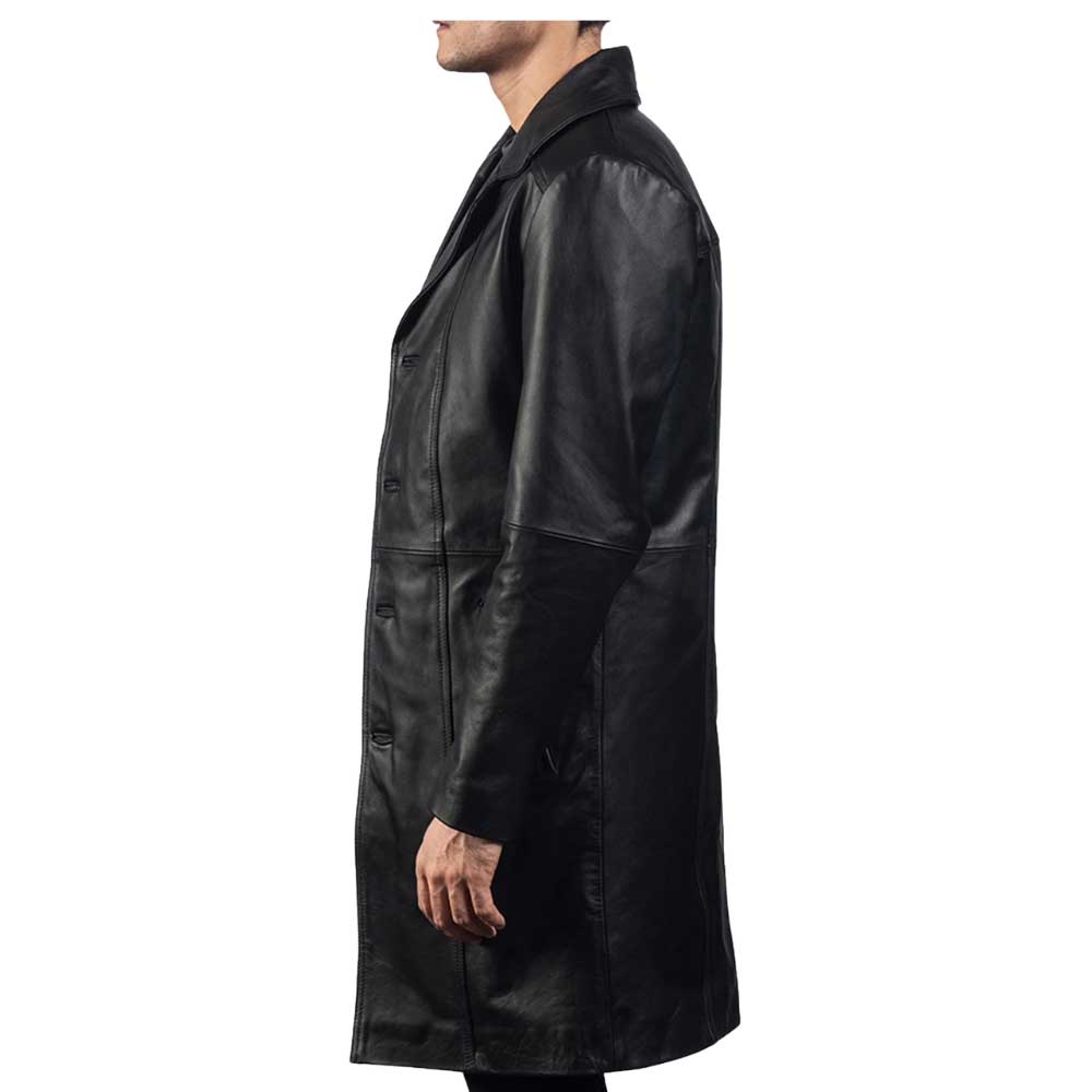 Long Leather Coat - Black