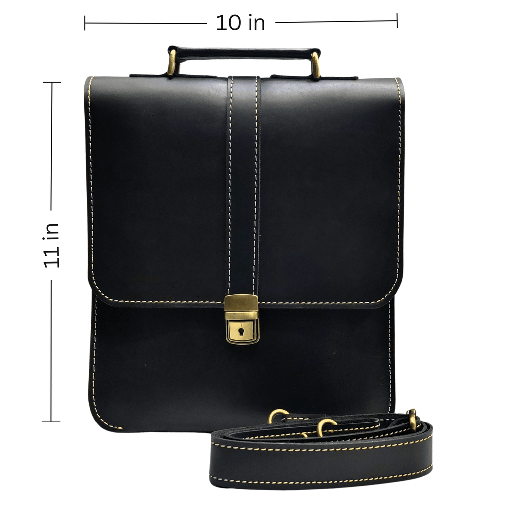 Leather Messenger Bag - black