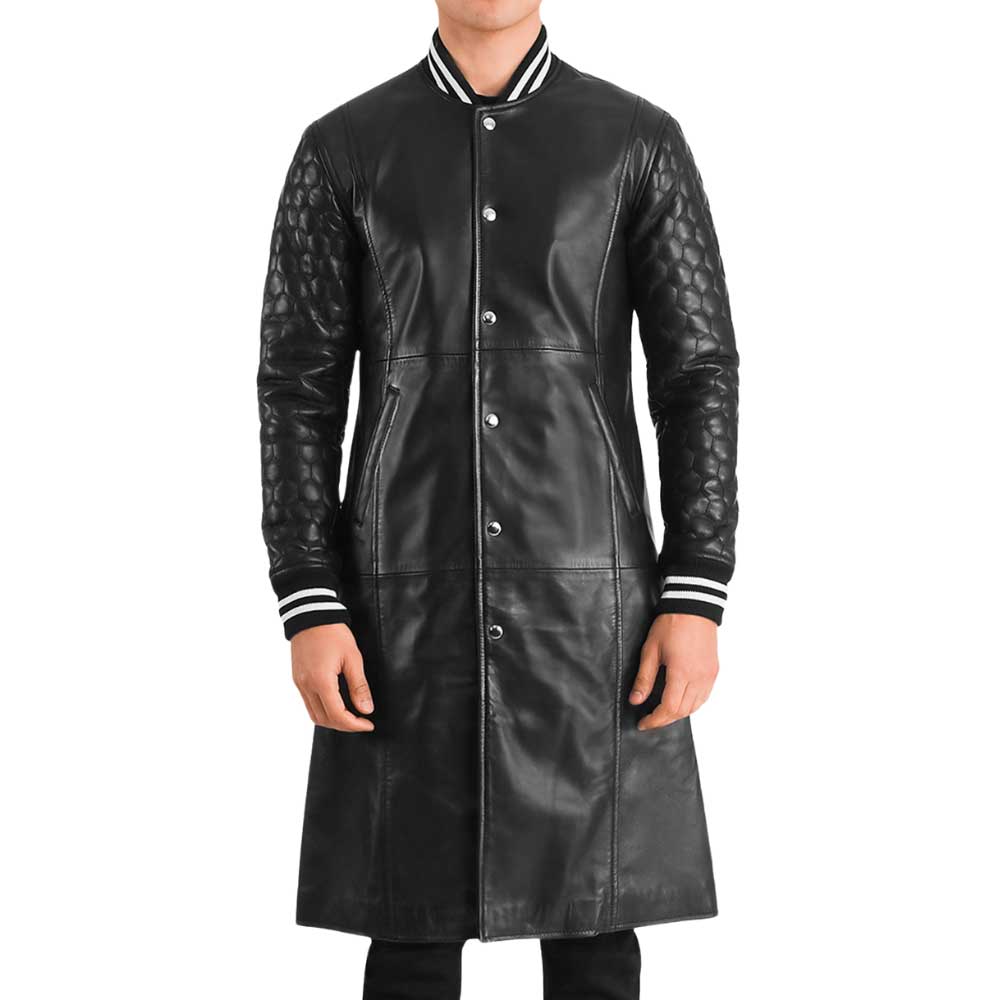 Black Leather Varsity Coat