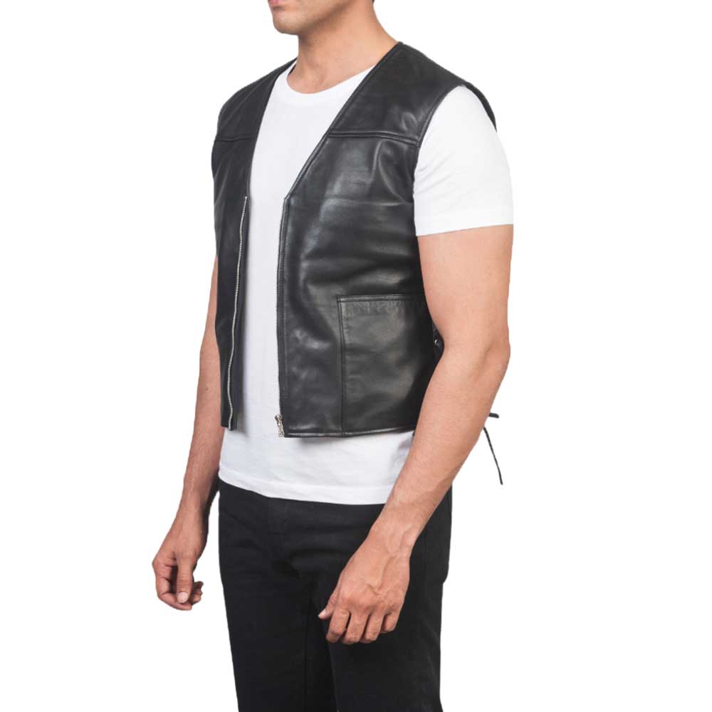 Mens Leather Vest - Black