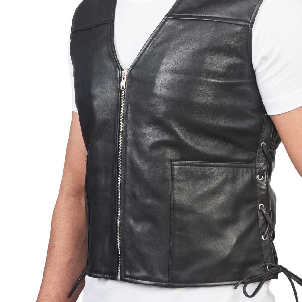 Mens Leather Vest - Black