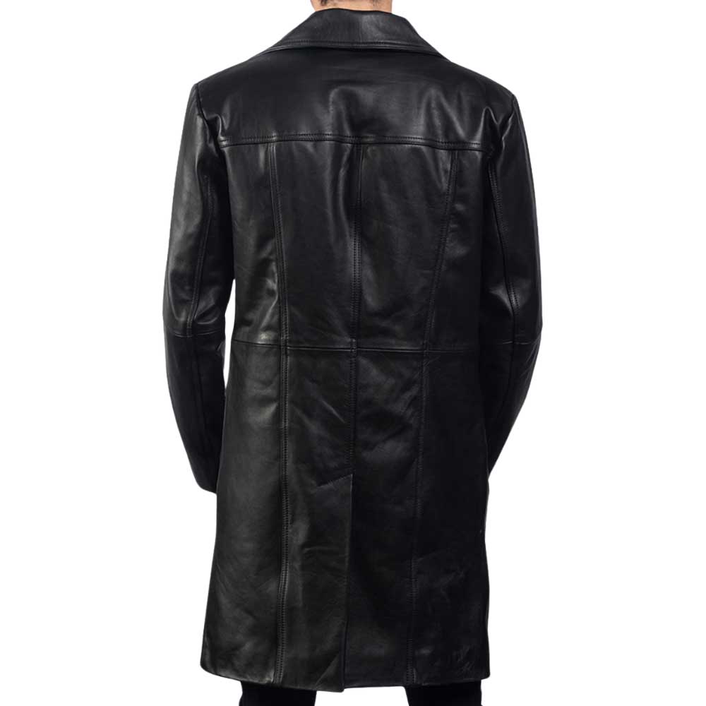 Long Leather Coat - Black