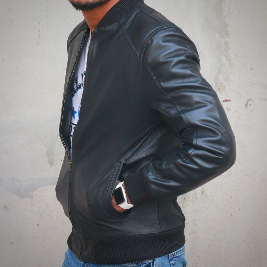 Vintage Leather Bomber Jackets - Black