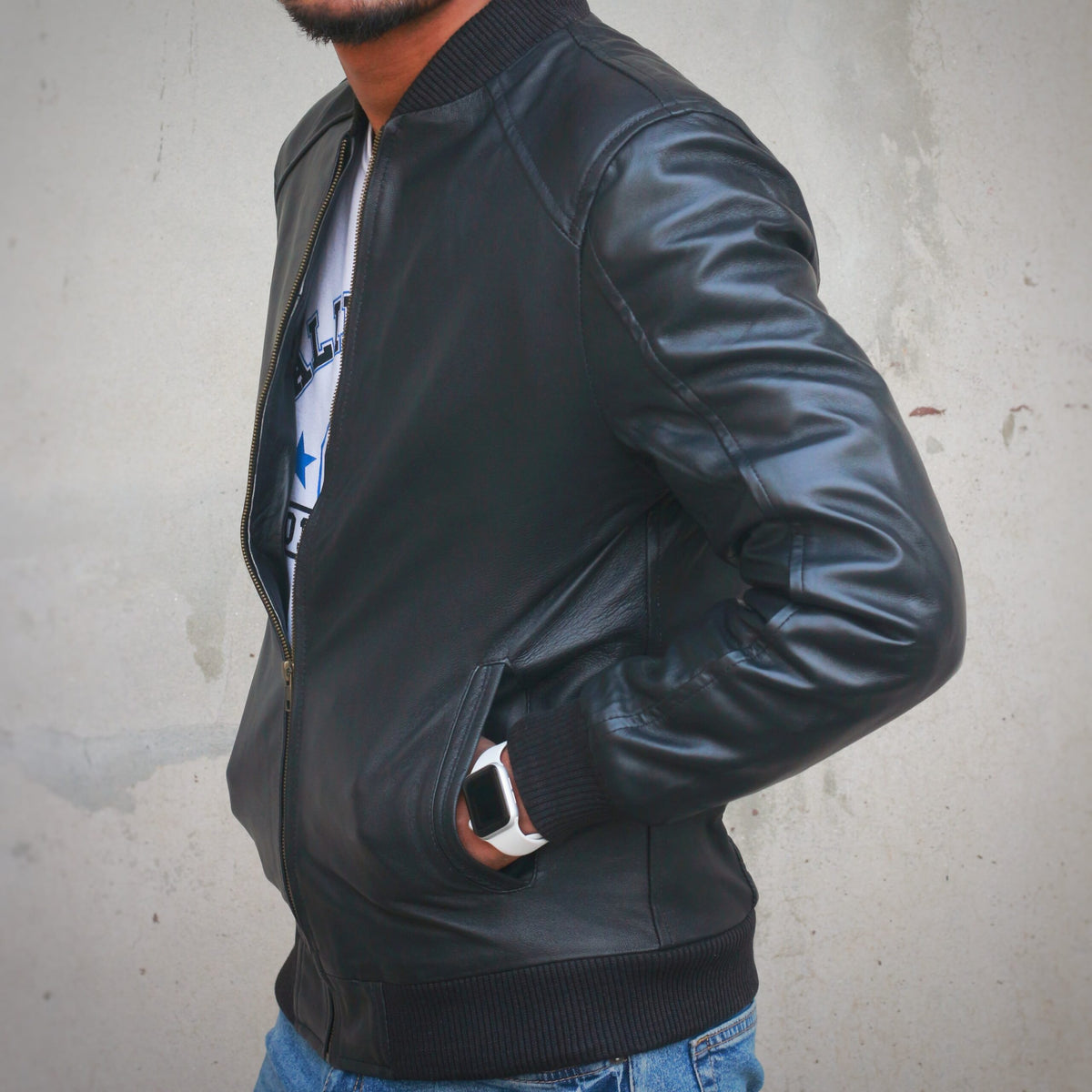 Vintage Leather Bomber Jackets - black