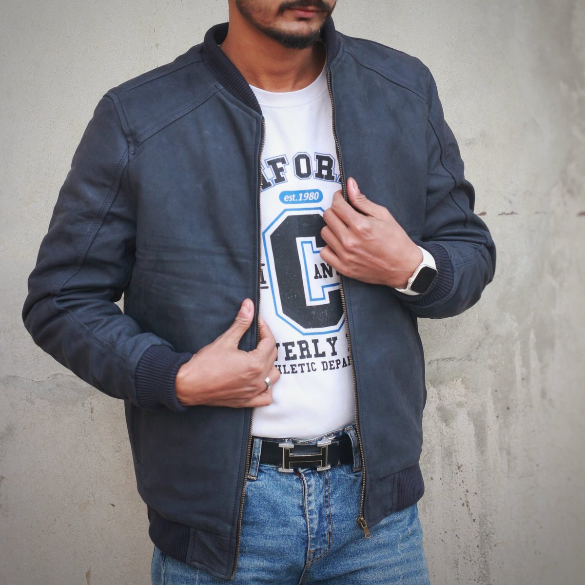 Suede Bomber Jacket - dark-blue