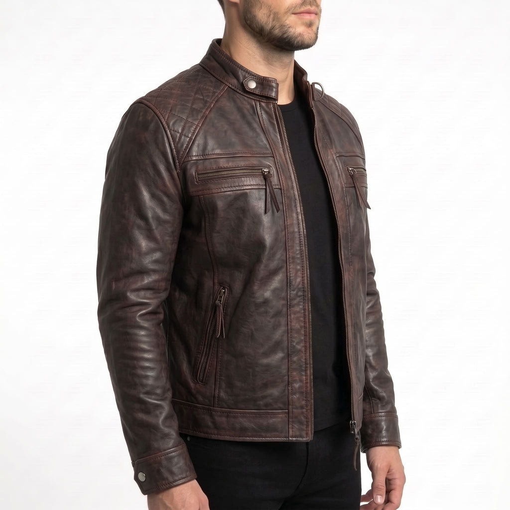 Brown Cafe Racer Leather Jacket