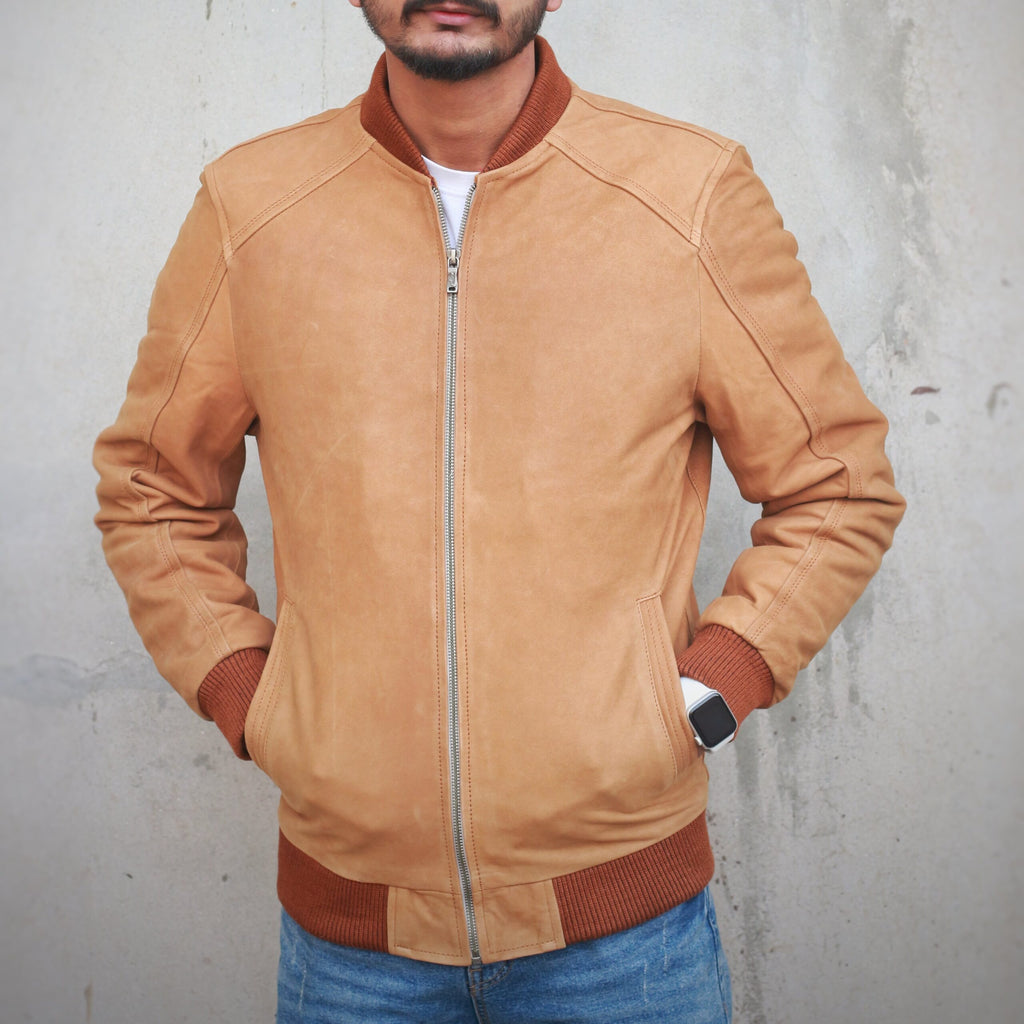 Suede Bomber Jacket - camel