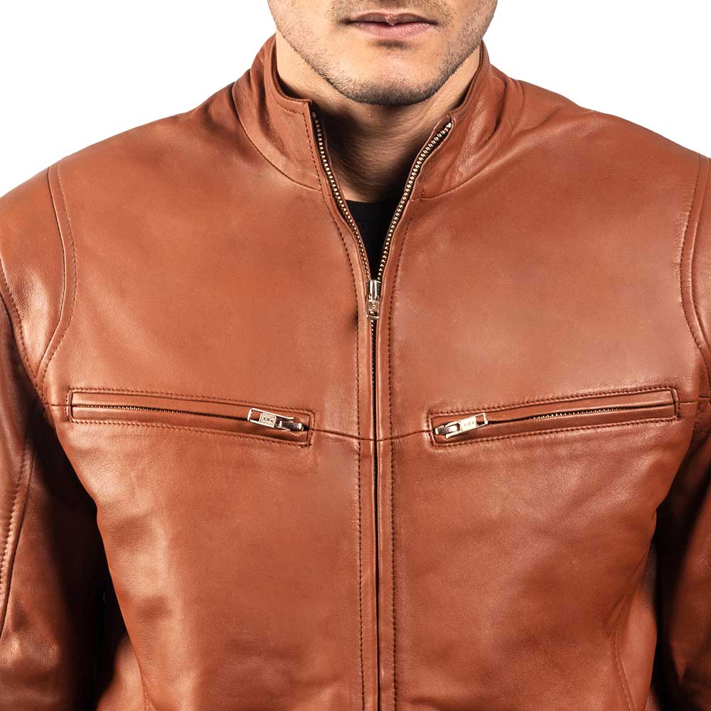 Ionic Black Leather Jacket - Brown