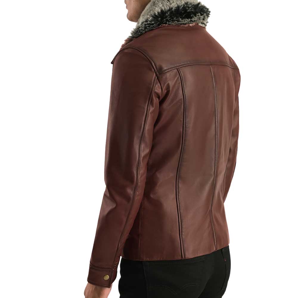 Brown Leather Jacket with Fur