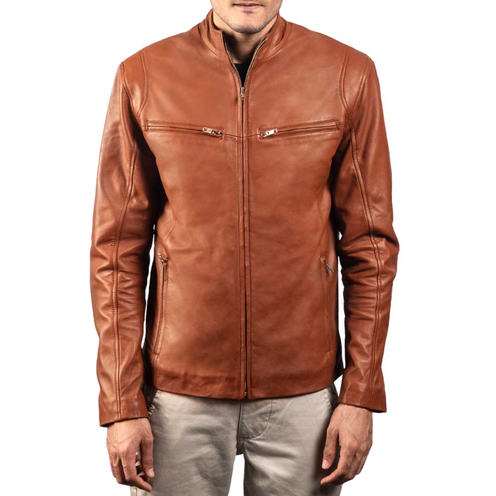 Ionic Black Leather Jacket - Brown