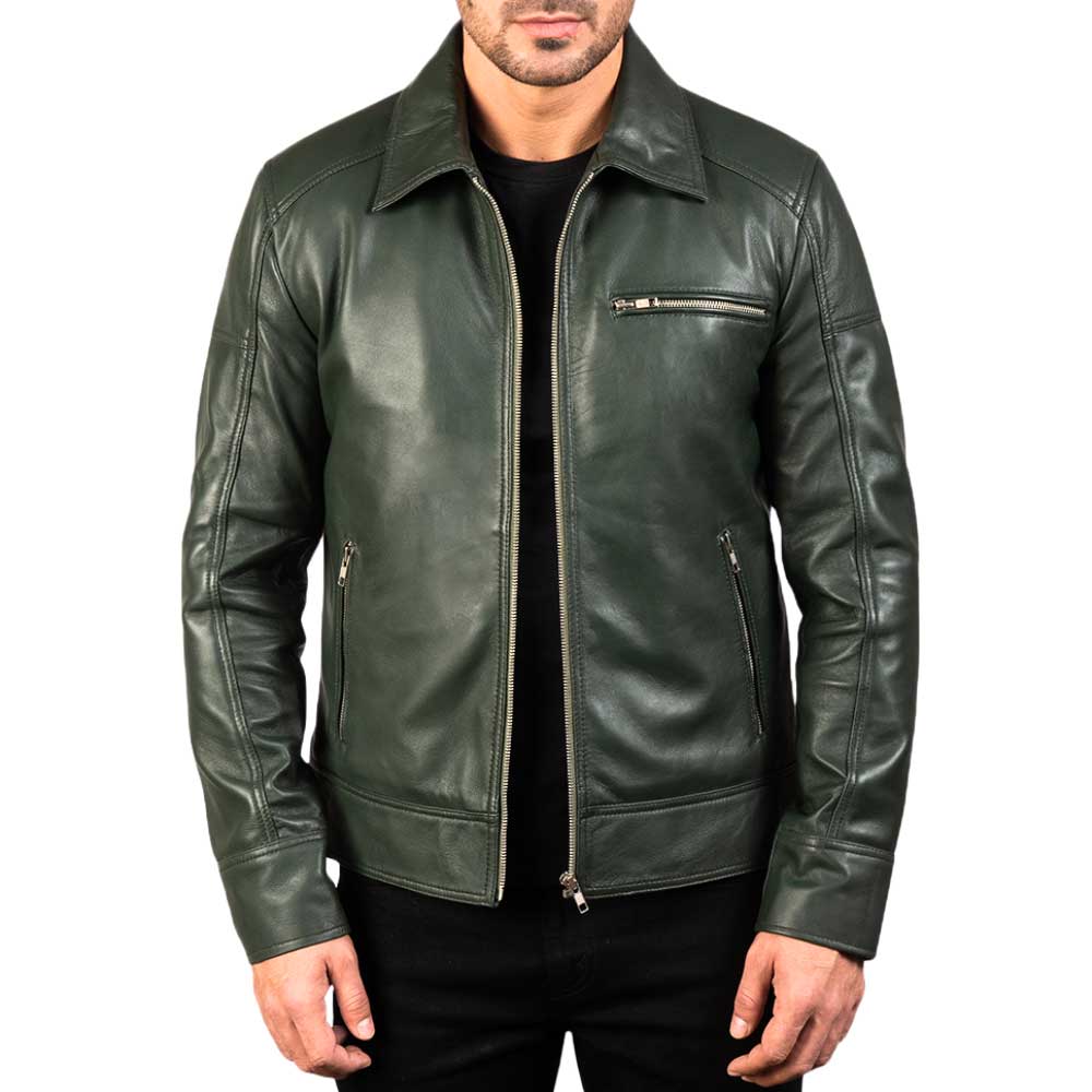 Brown Shirt Collar Vintage Leather Jacket