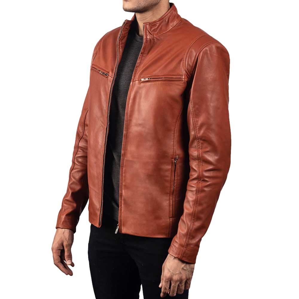 Ionic Black Leather Jacket - tan
