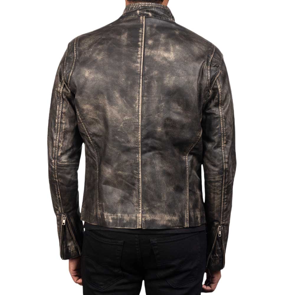 Ionic Black Leather Jacket - Black Distressed