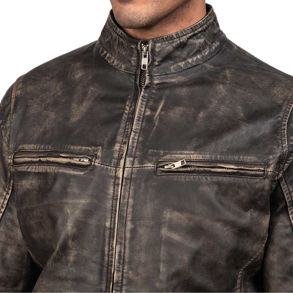 Ionic Black Leather Jacket - Black Distressed