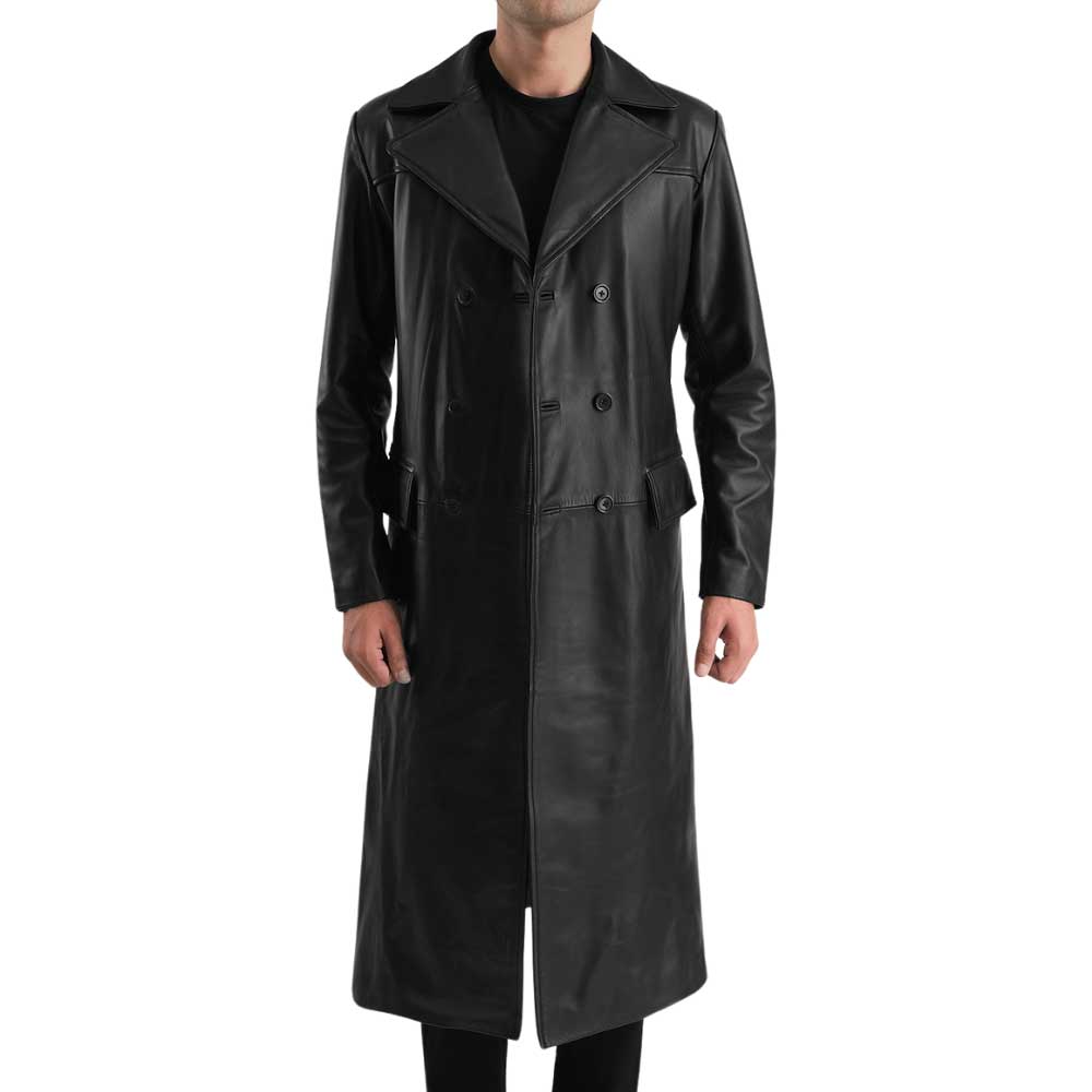 Black Leather Double Breasted Coat