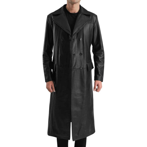 Black Leather Double Breasted Coat
