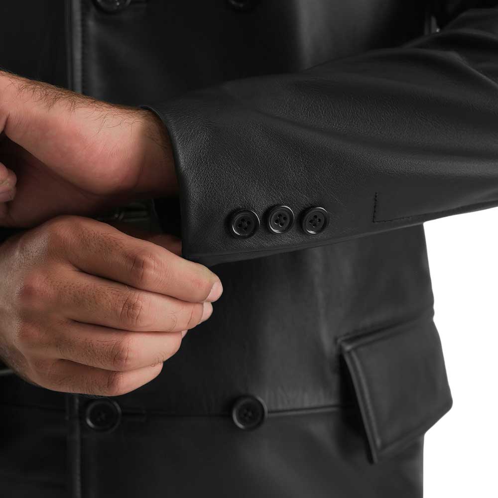Black Leather Double Breasted Coat