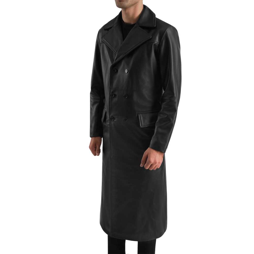 Black Leather Double Breasted Coat