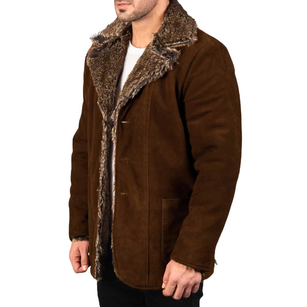 Leather Coat with Fur - Brown