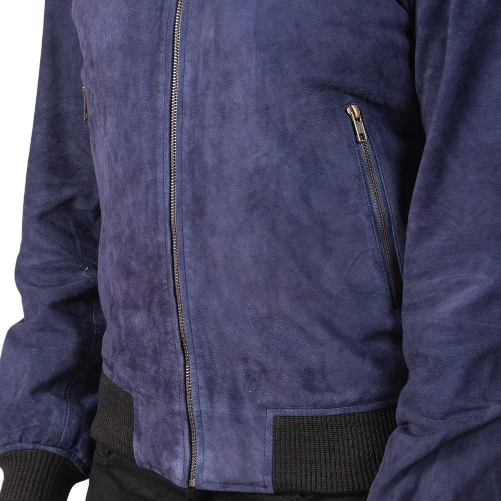 Suede Bomber Jacket - Navy Blue Suede