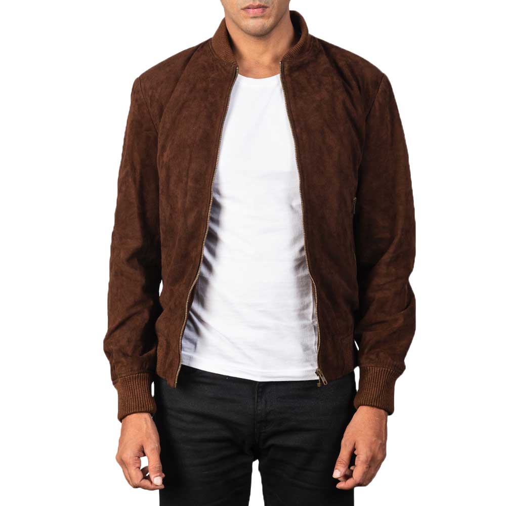 Suede Bomber Jacket - Brown Suede