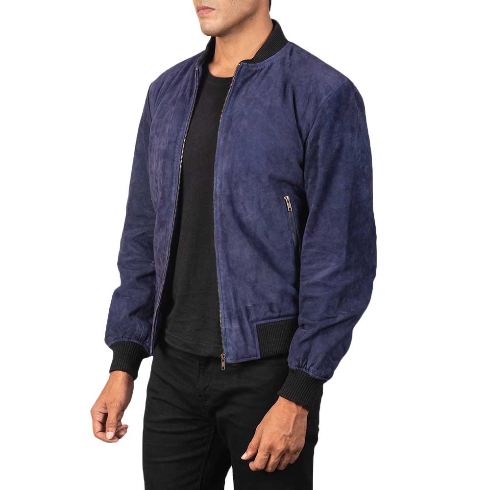 Suede Bomber Jacket - Navy Blue Suede